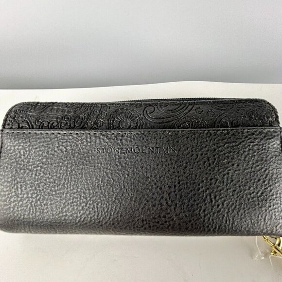 Stone Mountain Embossed Paisley Black Leather Wallet Wristlet Clutch 7-1/2" X 4" - Picture 12 of 12